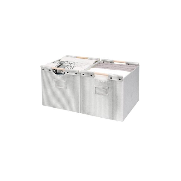 Closet Storage Bins Collapsible Fabric Baskets with Wooden Handles Jumbo 2 Pack - Picture 1 of 6